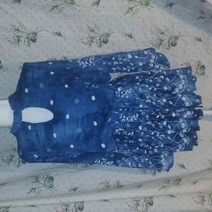 PERSUN Women Limited Blue Floral Print Romper Playsuit with Long Flare Sleeves